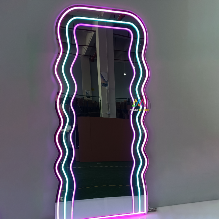Wavy LED Neon Mirror - Multicolor Neon Sign For Beauty shop, nail salon, spa, lashes & brows studio