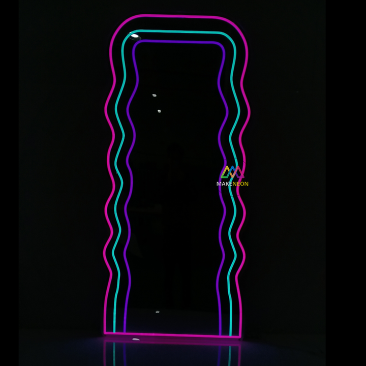 Wavy LED Neon Mirror - Multicolor Neon Sign For Beauty shop, nail salon, spa, lashes & brows studio