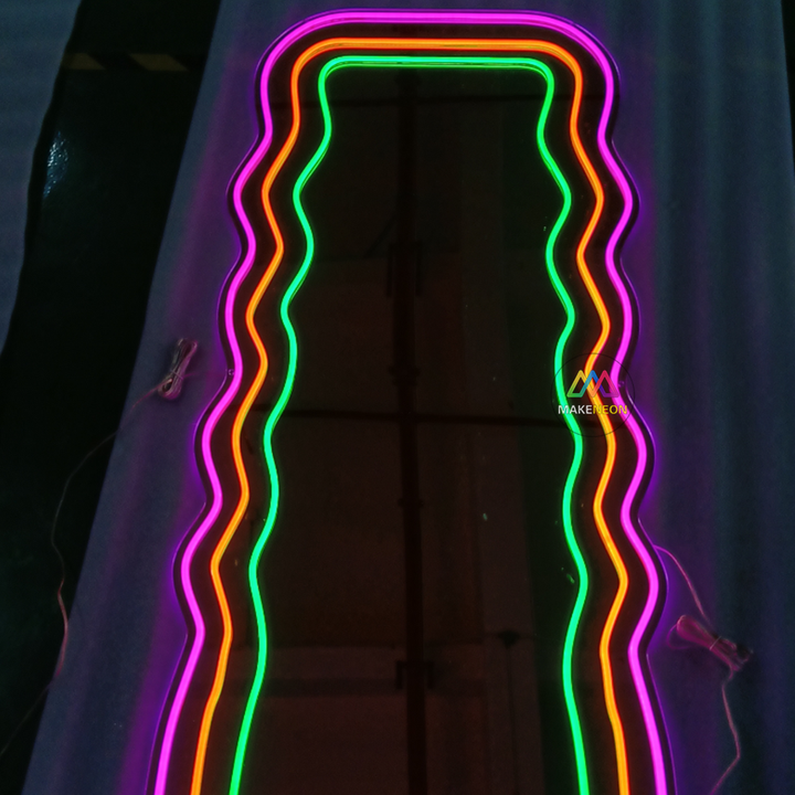 Wavy LED Neon Mirror - Multicolor Neon Sign For Beauty shop, nail salon, spa, lashes & brows studio