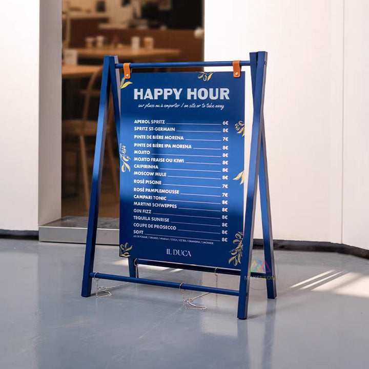 Custom A-Frame Sign with Large Hanging Panel - Freestanding Metal Sidewalk Sign for Businesses