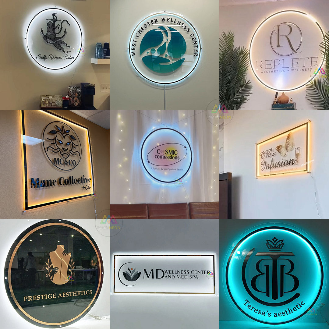 Personalized Frosted Acrylic Business sign with Golden Lettering and Golden Edges, Custom Round Sign for the Wall