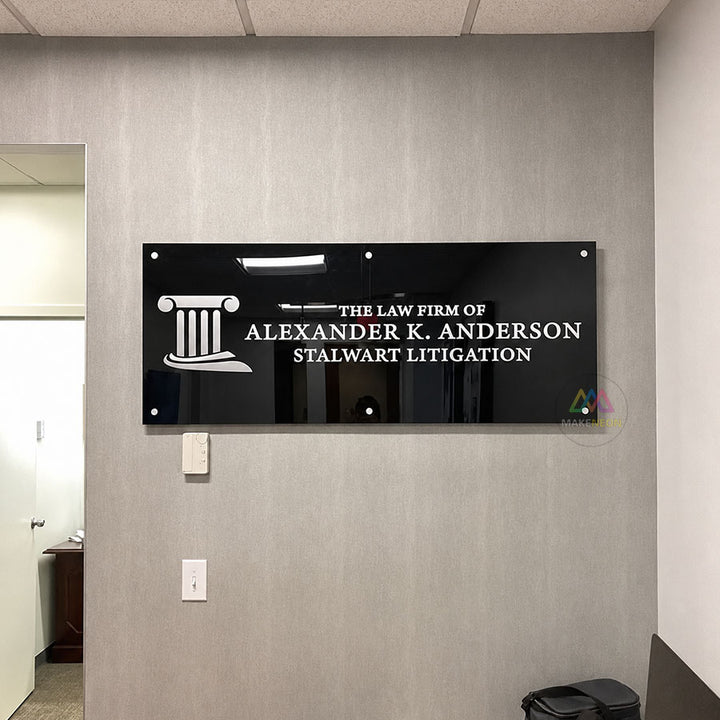 Custom Acrylic Business Sign with Metal Lettering - Floating Logo Sign for Office & Reception Walls