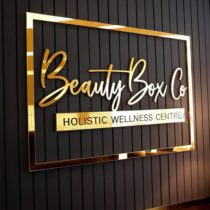 Custom 3D Acrylic Letters with Gold Metal Finish - Laser Cut Business Lobby Sign