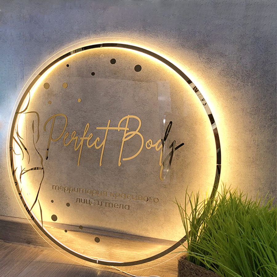 Custom Raised Translucent Sign Personalized Clear Acrylic Backlit Sign with Metal Letter and Metal ...