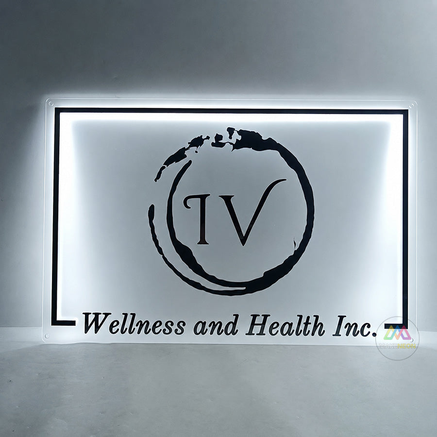Personalized Clear Acrylic Business Sign with Metal Letters and Metal Edges, Acrylic Backlit Sign For Space Decoration