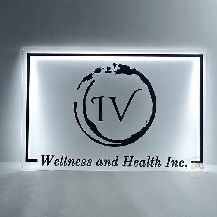Personalized Clear Acrylic Business Sign with Metal Letters and Metal Edges, Acrylic Backlit Sign For Space Decoration