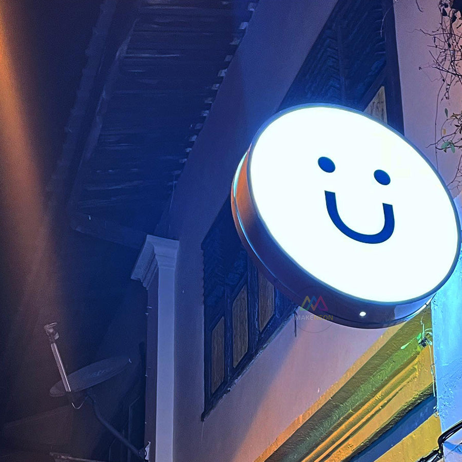 Round Illuminated Blade Sign - Custom Outdoor Light Box with UV Logo