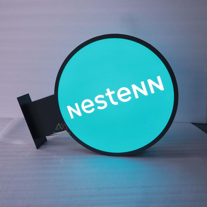 Round Illuminated Blade Sign - Custom Outdoor Light Box with UV Logo