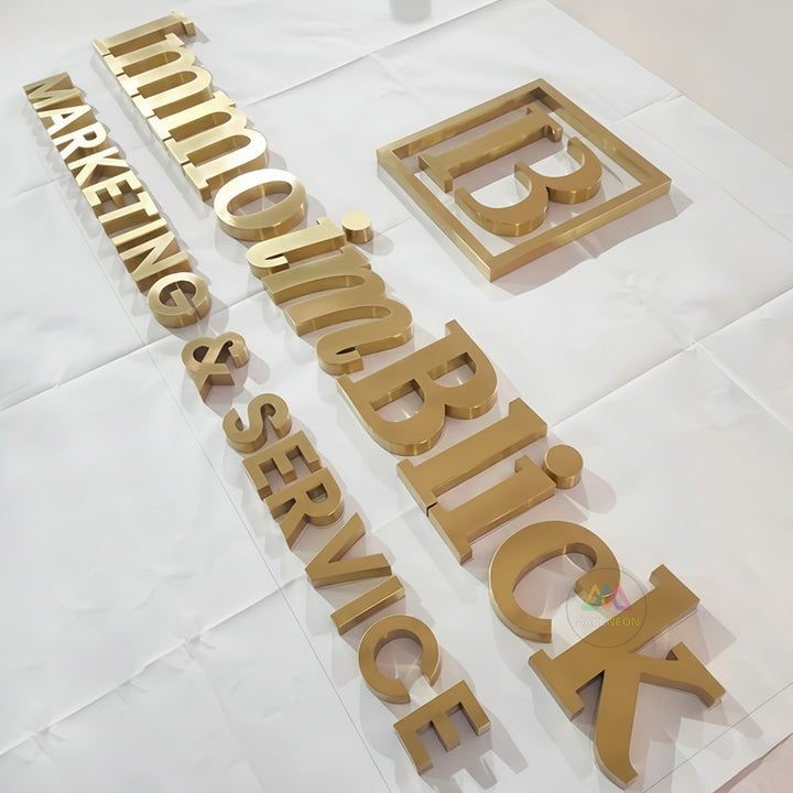 Custom Golden 3D Metal Letter Sign - Stainless Steel Business Logo for Lobbies, Receptions & Offices