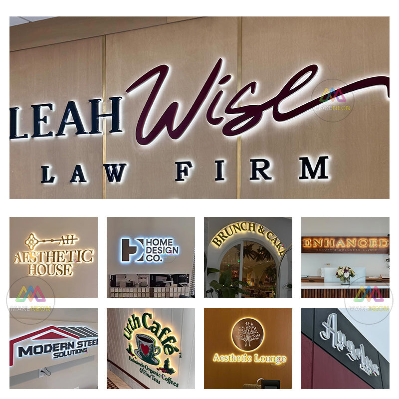 Personalized 3D Metal Backlit Sign, Stainless Steel Logo Sign Gold Silver Letter For Business, Office, Interior, Beauty Shop, Salon, Storefront