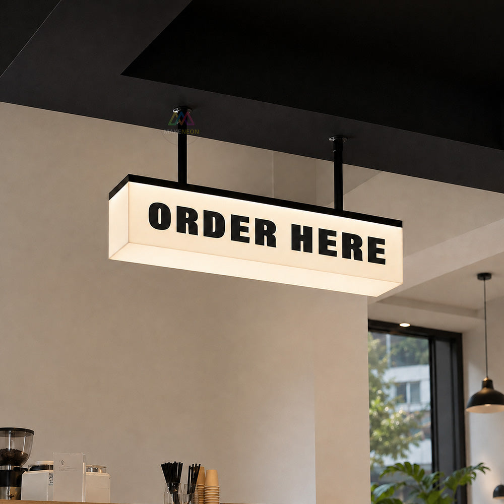 Custom Ceiling-Hung Acrylic Light Box Sign - Suspended Illuminated Sign for Stores, Restaurants & Businesses