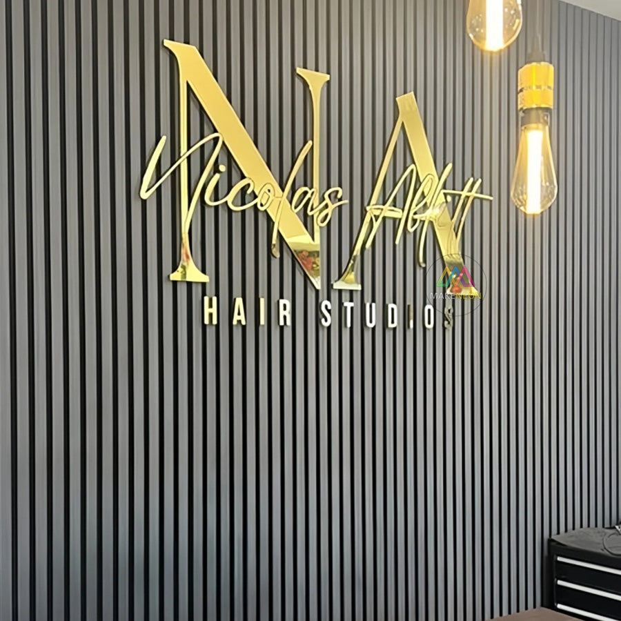 Custom 3D Acrylic Letters with Front Metal Finish, Non-Illuminated Wall Logo Sign for Business Reception