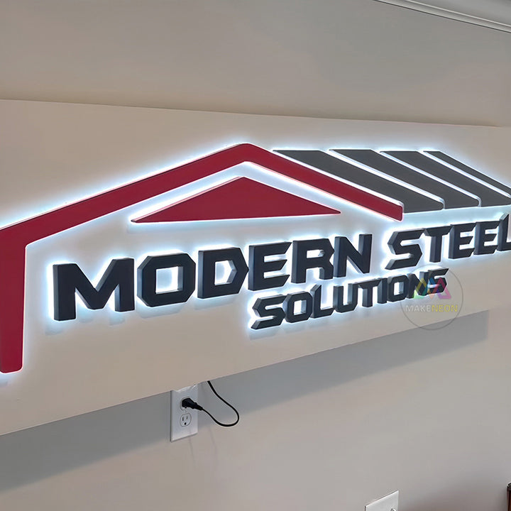 Custom 3D Backlit Metal Logo with Backplate for Business - Bold Interior Signage