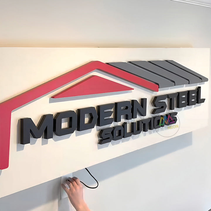 Custom 3D Backlit Metal Logo with Backplate for Business - Bold Interior Signage