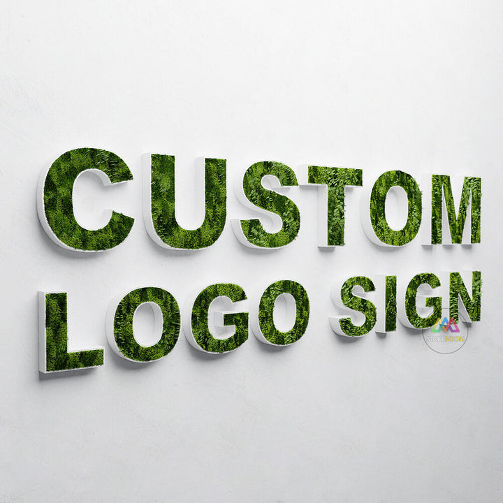 Green Moss Logo Sign with 3D Letters, Custom Business Reception Sign