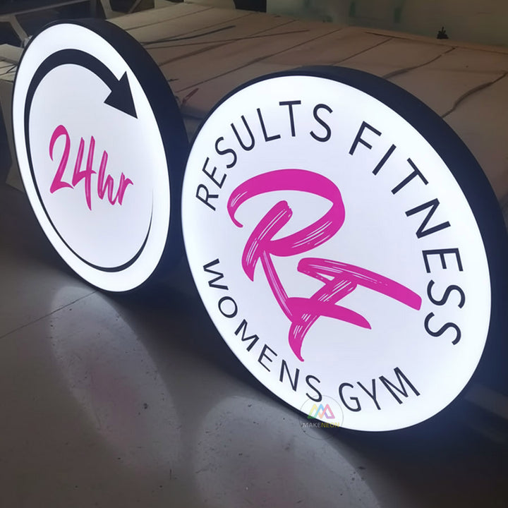 Custom Frontlit Metal Light Box Sign with UV-Printed Logo - Round Illuminated Sign for Restaurant, Cafe, Shop & Business