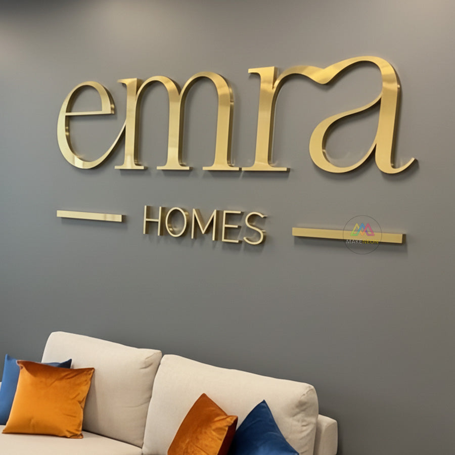 Custom Golden 3D Metal Letter Sign - Stainless Steel Business Logo for Lobbies, Receptions & Offices