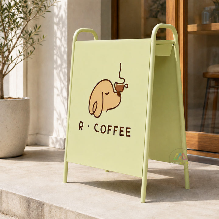 Custom Double-Sided A-Frame Sidewalk Sign - Metal Freestanding Sign with Display Shelf for Shops, Cafes, Salons & Studios