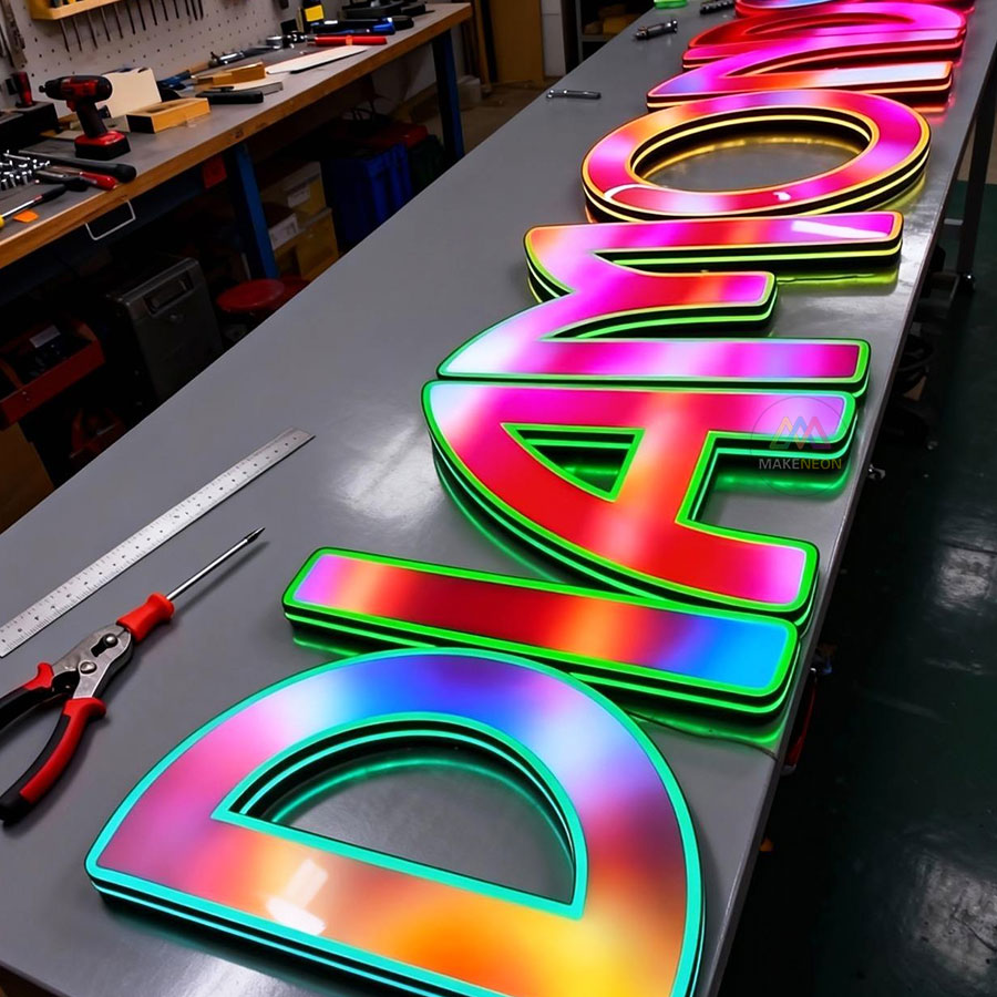 Custom RGB Gradient 3D Letter Sign - Programmable Full-Color Illuminated Letters for Businesses, Storefronts & Shops
