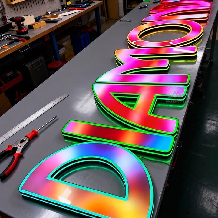 Custom RGB Gradient 3D Letter Sign - Programmable Full-Color Illuminated Letters for Businesses, Storefronts & Shops