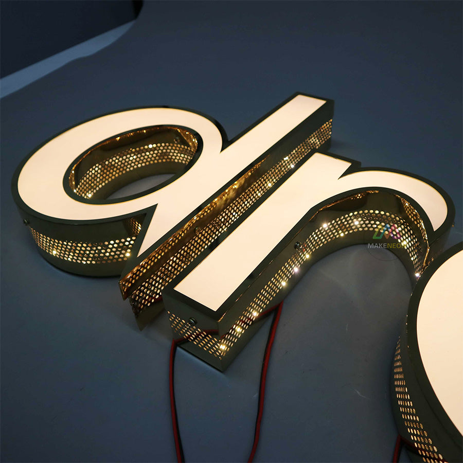 Custom Perforated Channel Letters - Outdoor LED Sign with Side Punching Design