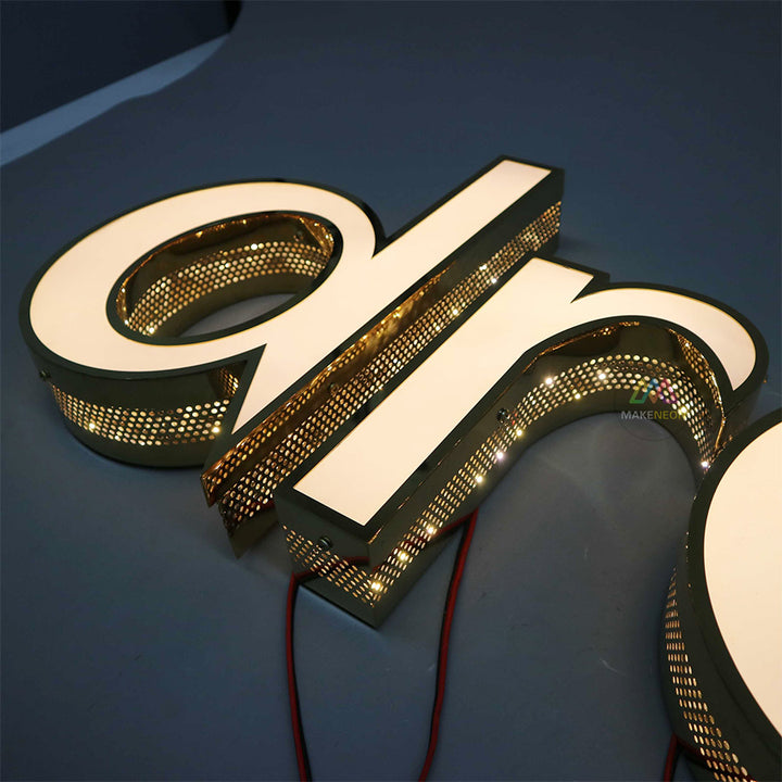 Custom Perforated Channel Letters - Outdoor LED Sign with Side Punching Design