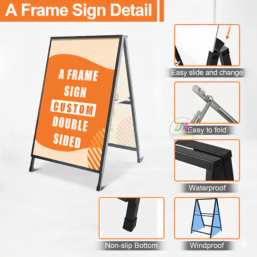 Custom A-Frame Sidewalk Sign - Double-Sided Poster Board for Businesses