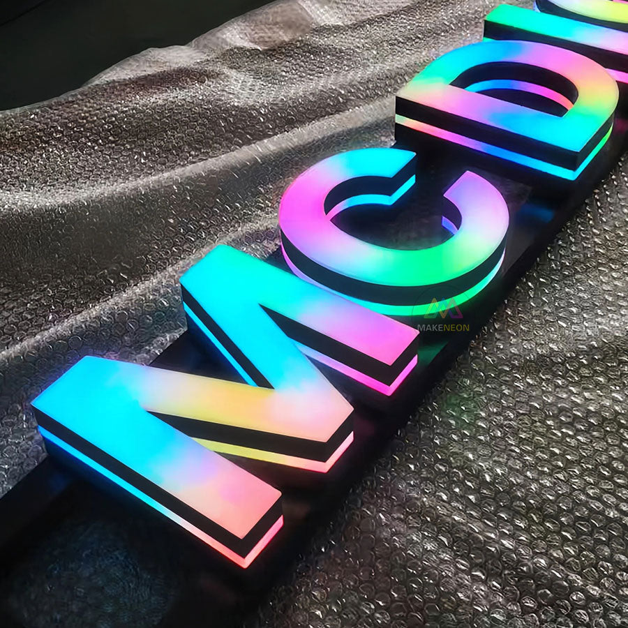 Custom Full-Color RGB 3D Illuminated Letters - Dynamic Color-Changing LED Signage for Business & Branding