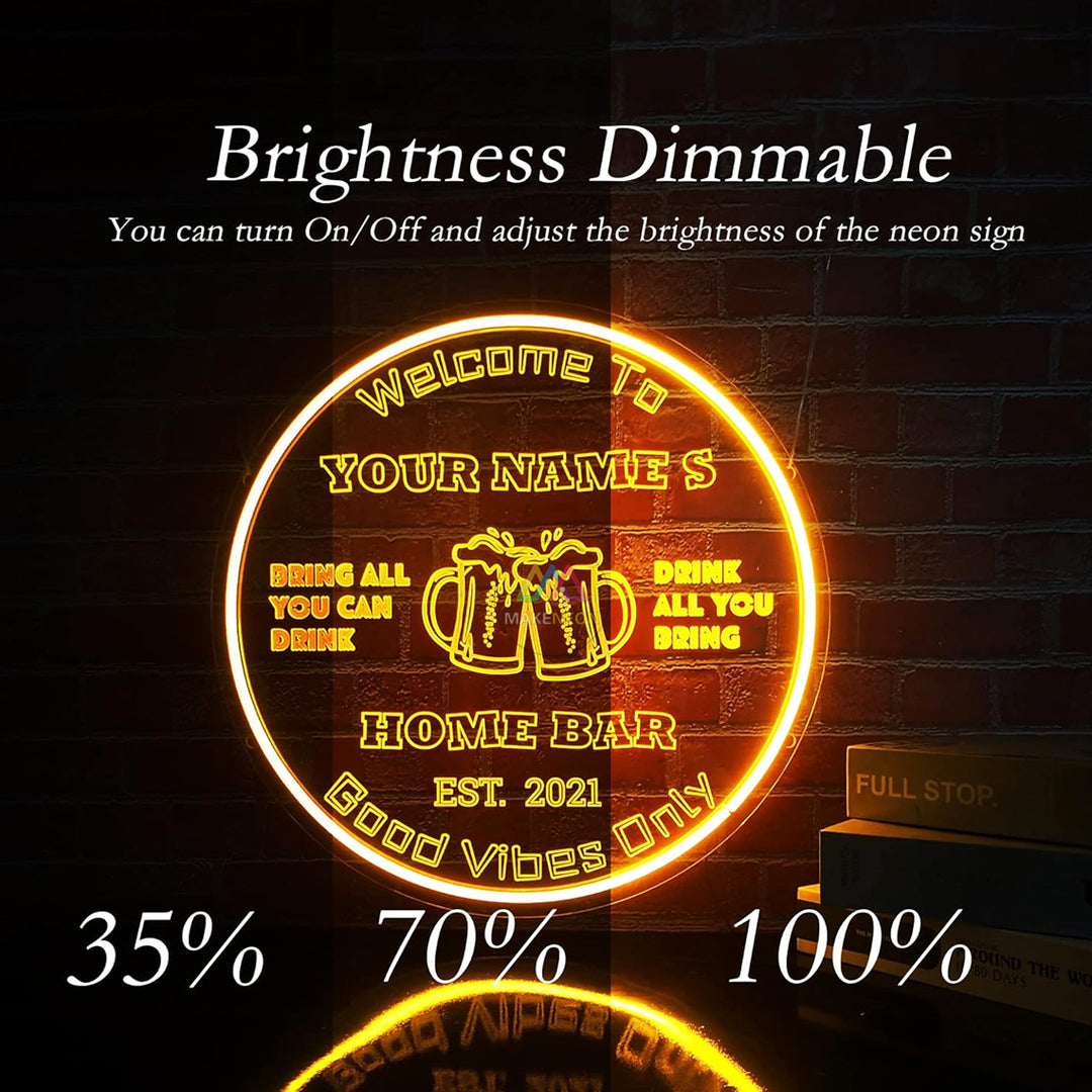 Custom Engraved Neon Bar Signs for Home Bar, Man Cave, Game Room, Garage