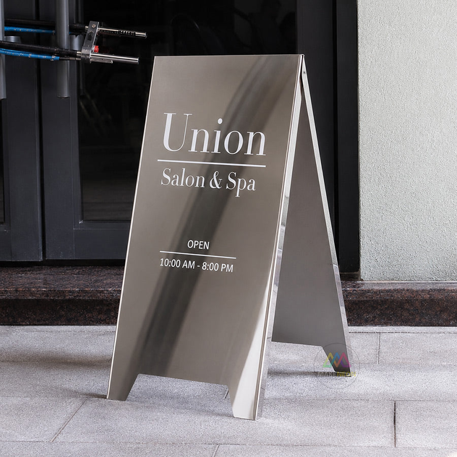 Custom Folded-Edge Metal A-Frame Sidewalk Sign - Foldable Stainless Steel Freestanding Sign for Businesses