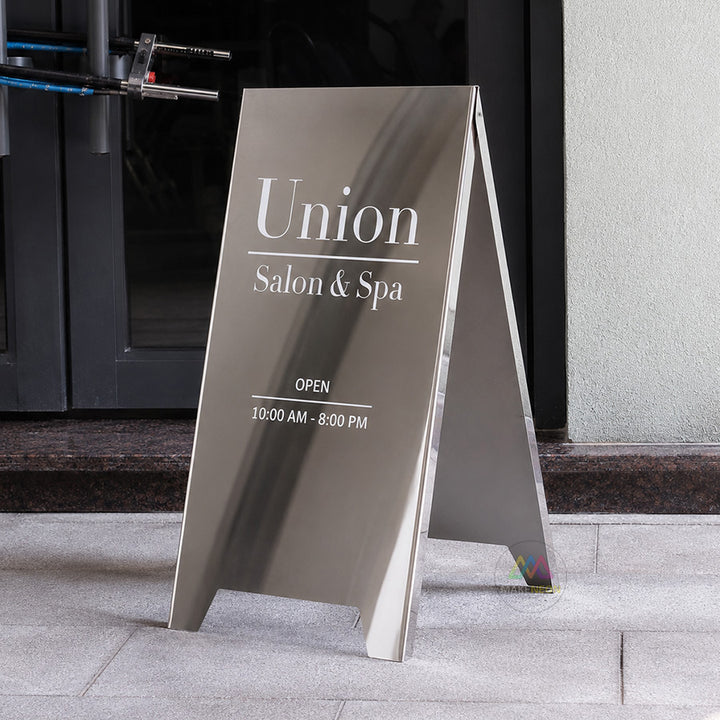 Custom Folded-Edge Metal A-Frame Sidewalk Sign - Foldable Stainless Steel Freestanding Sign for Businesses