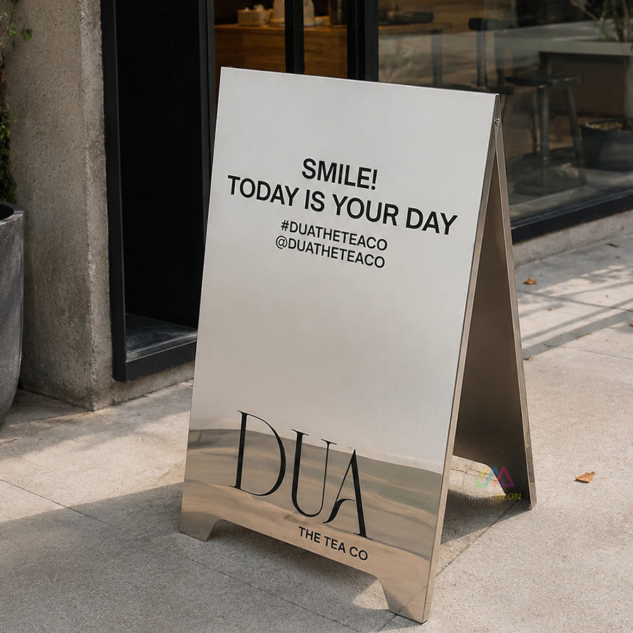 Custom Folded-Edge Metal A-Frame Sidewalk Sign - Foldable Stainless Steel Freestanding Sign for Businesses