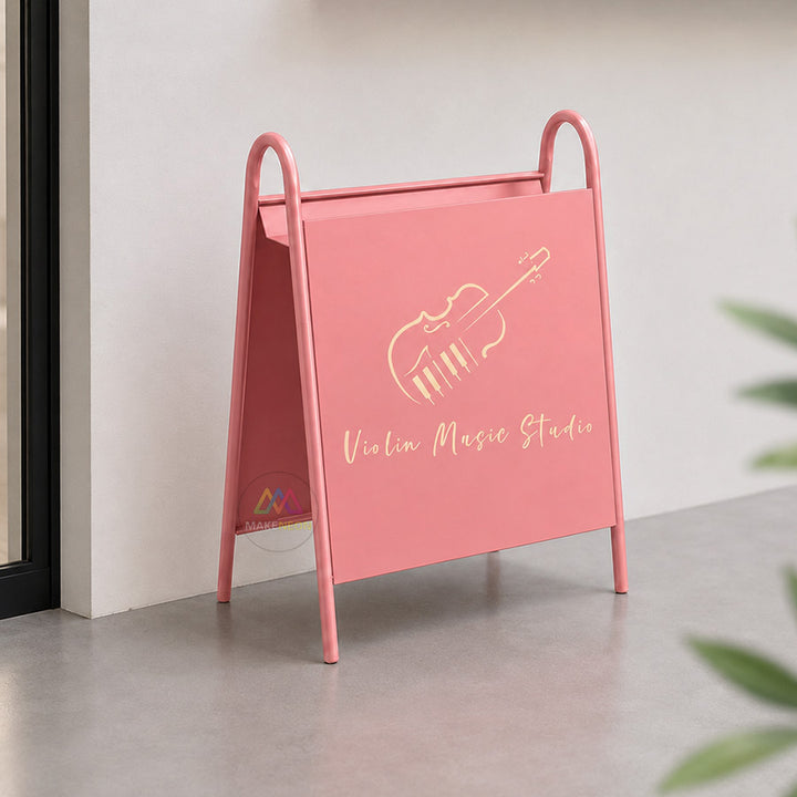 Custom Double-Sided A-Frame Sidewalk Sign - Metal Freestanding Sign with Display Shelf for Shops, Cafes, Salons & Studios