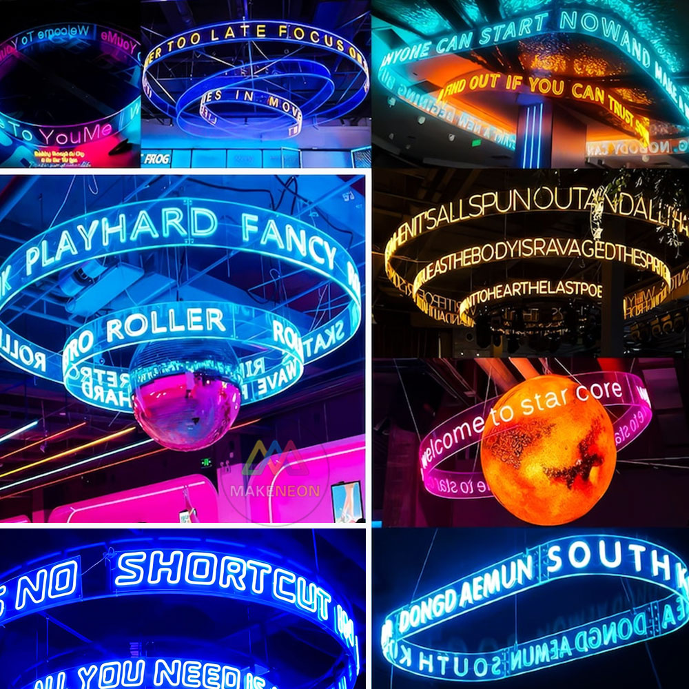 Custom Hanging Arc Neon Sign - Ceiling LED Business Sign for Bars & Events