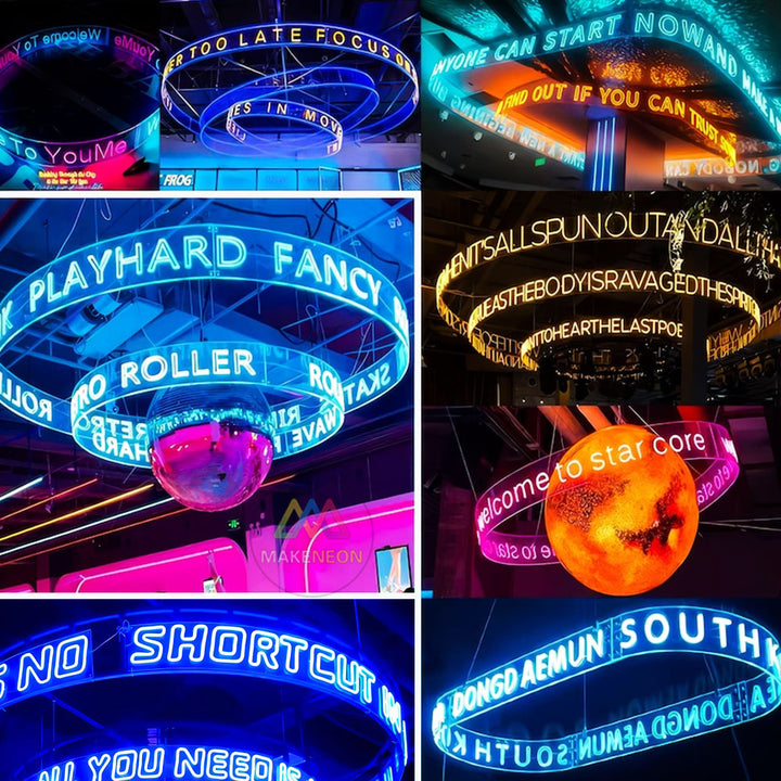 Custom Hanging Arc Neon Sign - Ceiling LED Business Sign for Bars & Events