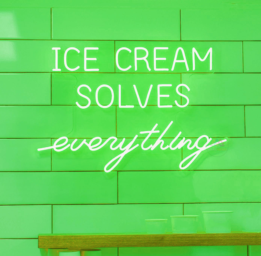 Ice Cream Solves Everything Neon Sign for Ice Cream Shop, Ice-cream Bar Decor