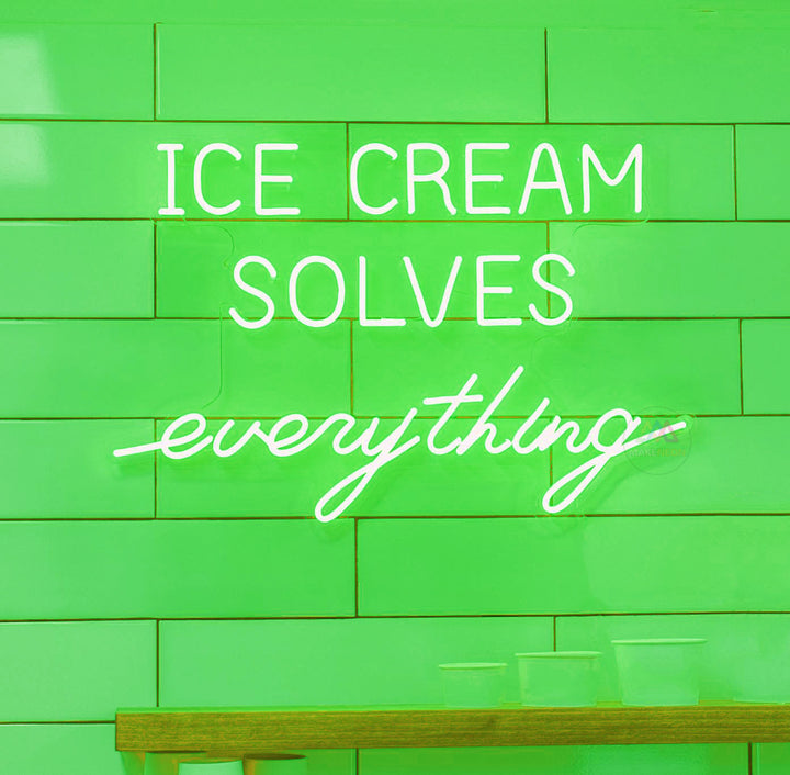 Ice Cream Solves Everything Neon Sign for Ice Cream Shop, Ice-cream Bar Decor