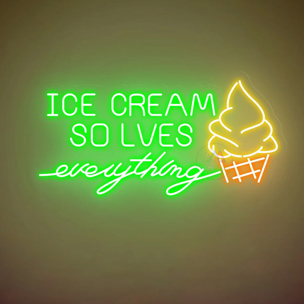Ice Cream Solves Everything Neon Sign for Ice Cream Shop, Food Bar Decor
