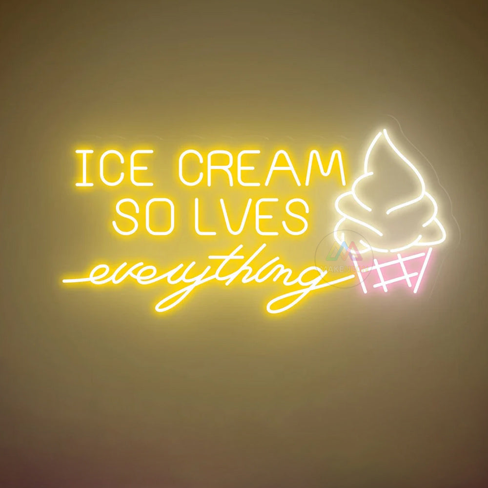 Ice Cream Solves Everything Neon Sign for Ice Cream Shop, Food Bar Decor