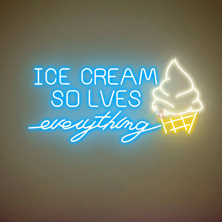 Ice Cream Solves Everything Neon Sign for Ice Cream Shop, Food Bar Decor
