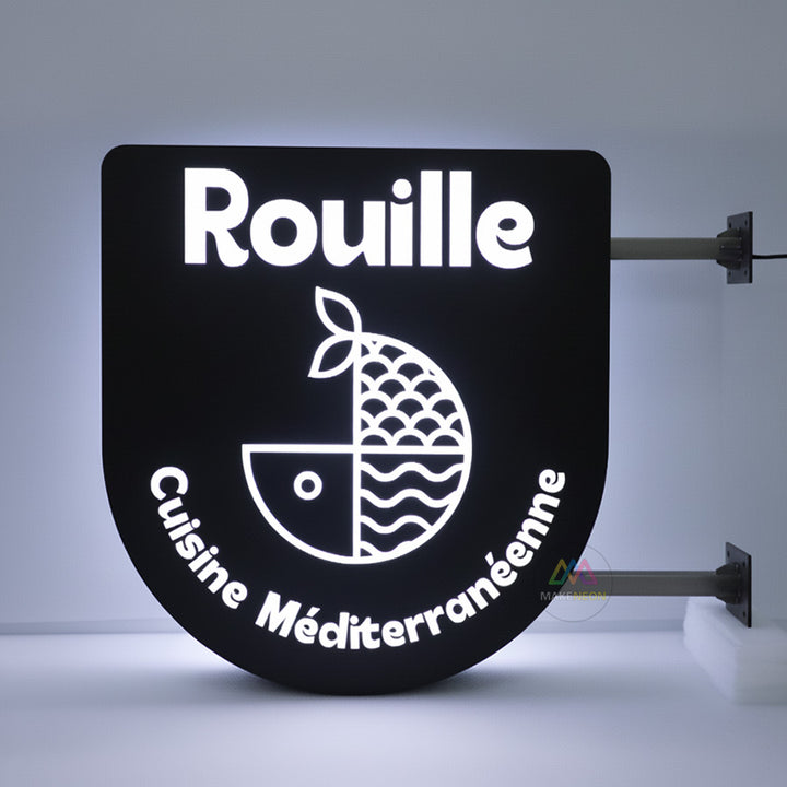 LED Blade Sign Light Box - Custom Metal Storefront Sign with Laser Cut Logo