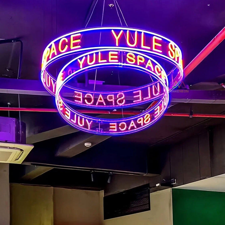 Custom Ceiling Neon Sign - Circular Hanging LED Sign for Interior Decor