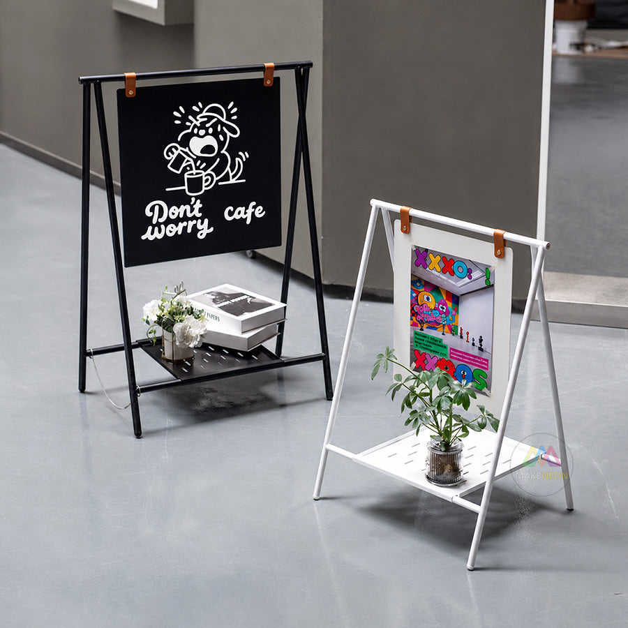 Custom Metal Swinging A-Frame Sign with Bottom Shelf - Sidewalk Sign for Shops & Businesses