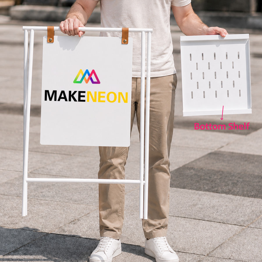 Custom Metal Swinging A-Frame Sign with Bottom Shelf - Sidewalk Sign for Shops & Businesses