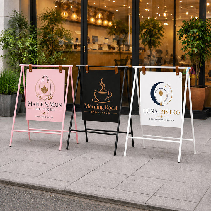 Custom Metal A-Frame Sidewalk Sign with Hanging Panel - Foldable Swinging Sign for Cafes, Stores & Businesses