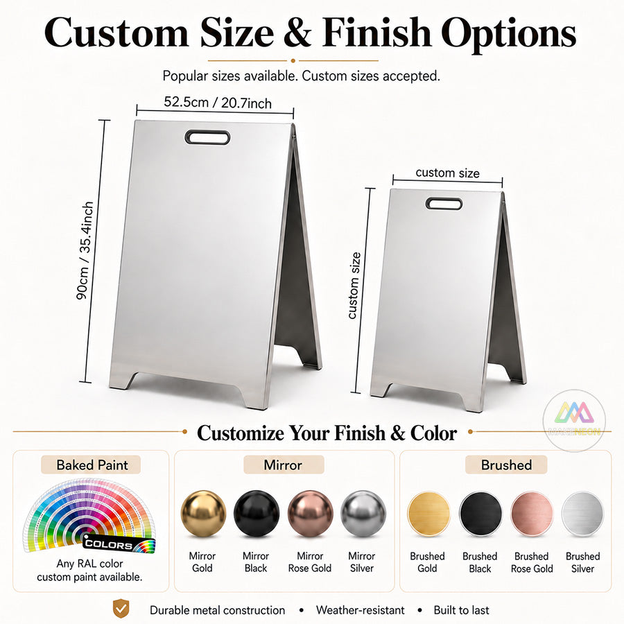 Custom UV Printed Metal Sidewalk Sign - Stainless Steel A-Frame Business Display for Shops, Cafes & Salons