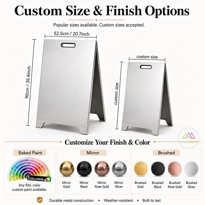 Custom UV Printed Metal Sidewalk Sign - Stainless Steel A-Frame Business Display for Shops, Cafes & Salons