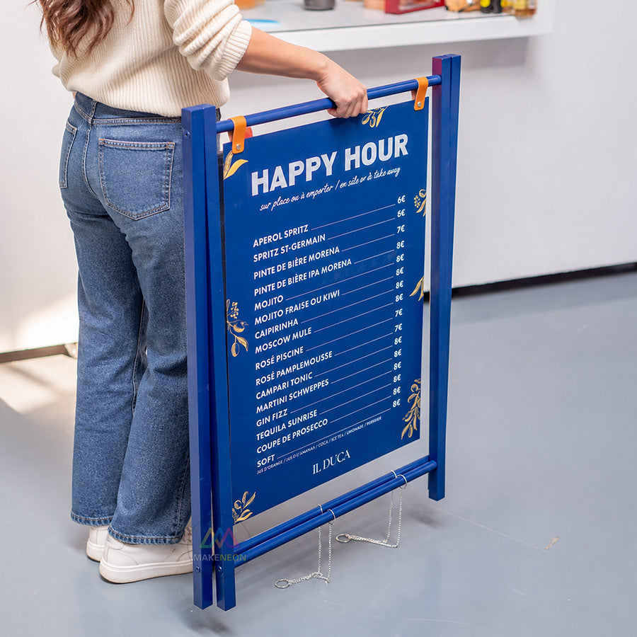 Custom A-Frame Sign with Large Hanging Panel - Freestanding Metal Sidewalk Sign for Businesses