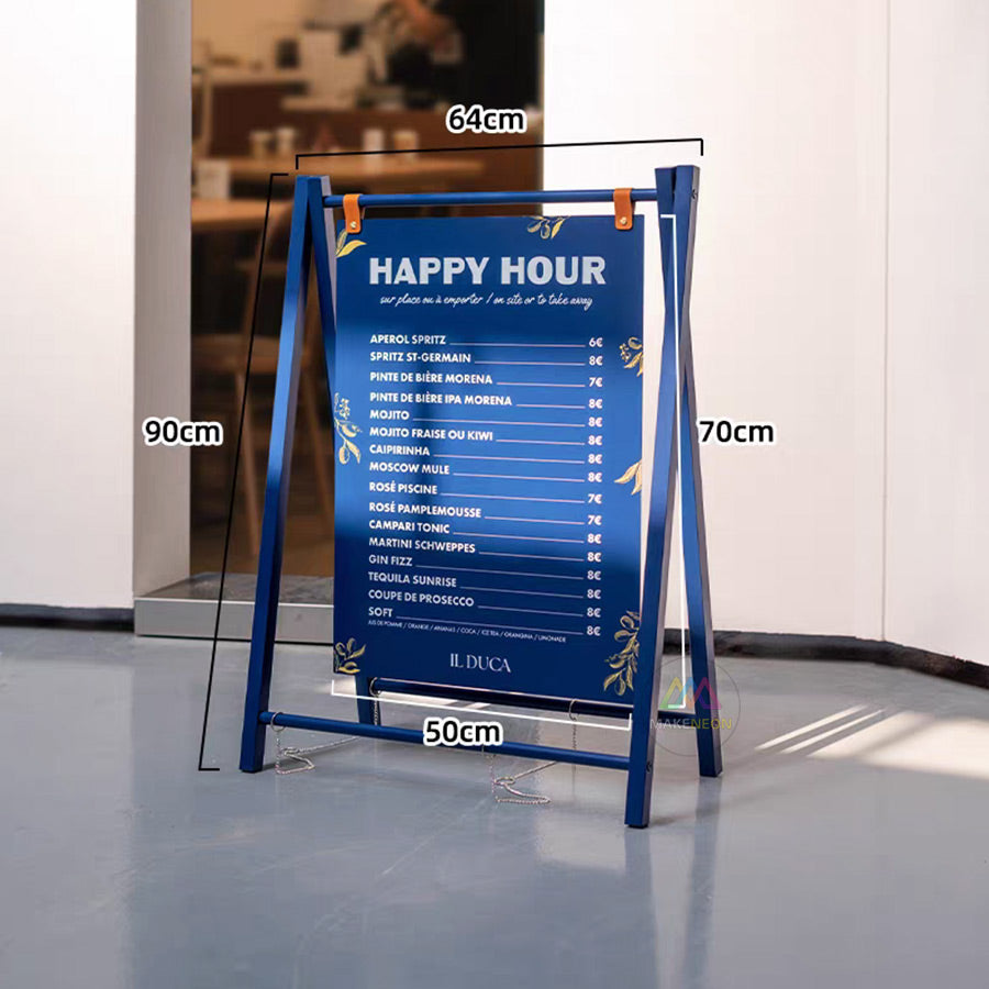 Custom A-Frame Sign with Large Hanging Panel - Freestanding Metal Sidewalk Sign for Businesses