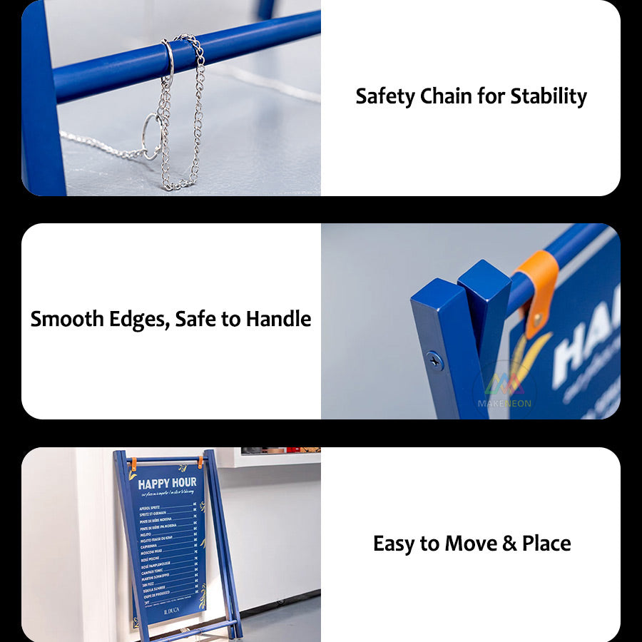 Custom A-Frame Sign with Large Hanging Panel - Freestanding Metal Sidewalk Sign for Businesses